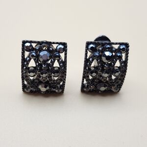 vintage Black Crystal Clip Earrings